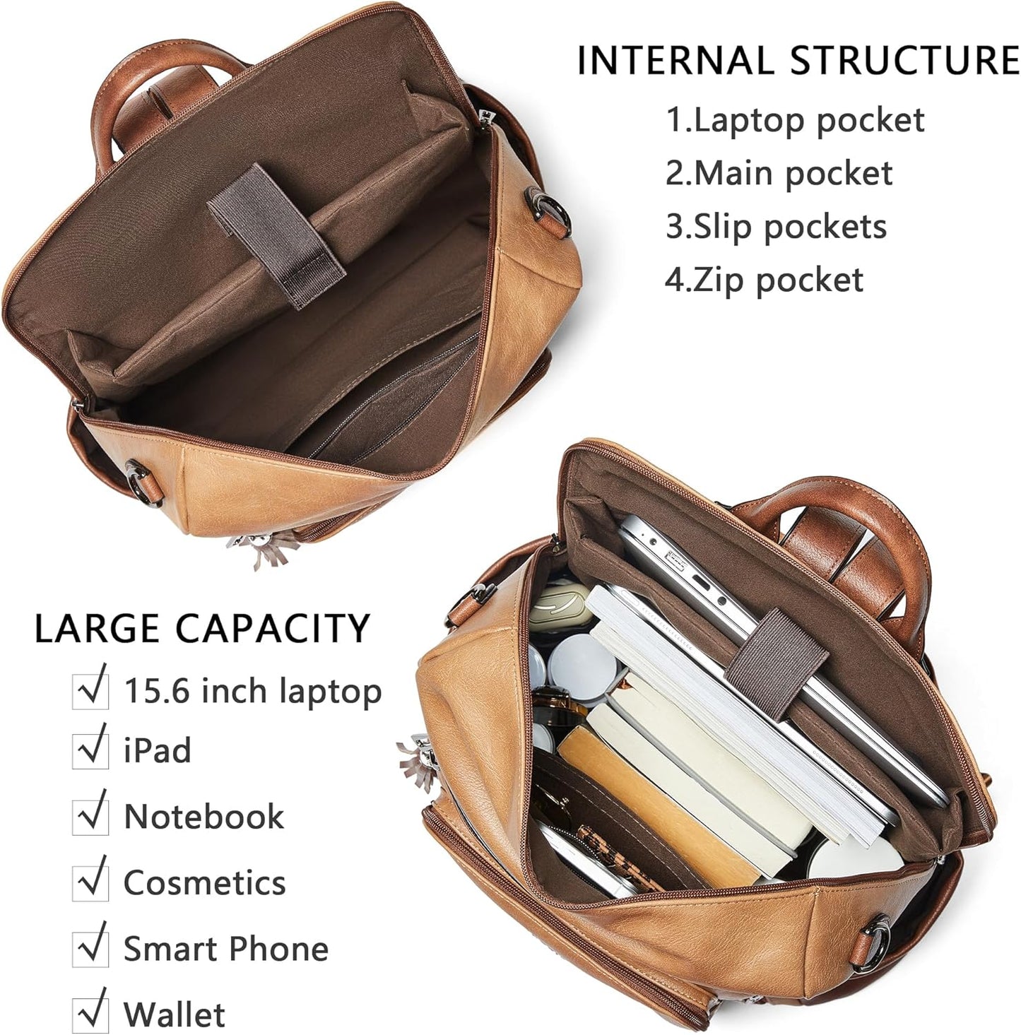 Shrrie Vegan Leather Laptop Backpack for Women 15.6 inch Work Backpack Fashion Travel Backpack Purse for Business College