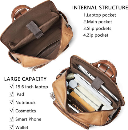 Shrrie Vegan Leather Laptop Backpack for Women 15.6 inch Work Backpack Fashion Travel Backpack Purse for Business College