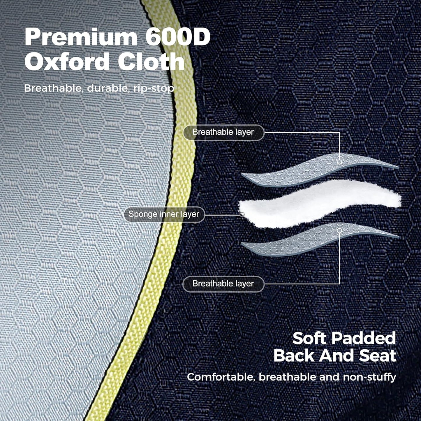 LET'S CAMP Oversized Folding Camping Chair Portable Outdoor Heavy Duty Padded Chairs Lawn Chair with Cup Holder, Storage Pocket and Cooler Bag, Supports 450LBS, for Camp, Travel, Picnic (Blue)