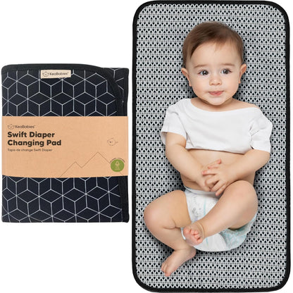 KeaBabies Portable Diaper Changing Pad, Easy Wipe Clean - Foldable Waterproof Baby Changing Mat for Diaper Bag, Compact, Lightweight, 25x13 Baby Changer Travel Essential, Machine Washable (Black Geo)