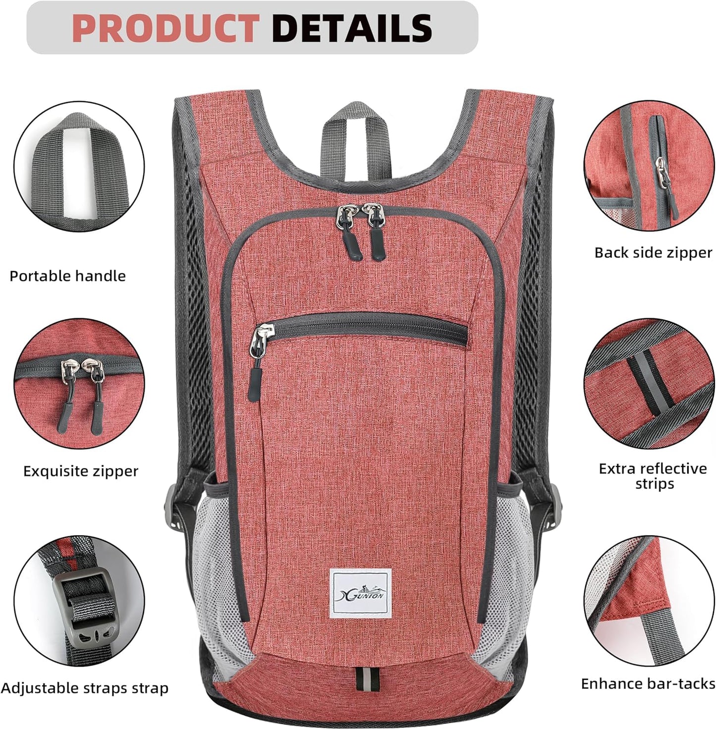 Foldable Travel Daypack - 10L Lightweight Backpack for Women & Men (Red) - Camping & Hiking