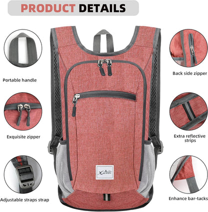 Foldable Travel Daypack - 10L Lightweight Backpack for Women & Men (Red) - Camping & Hiking