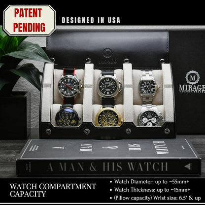 M Mirage Luxury Travel 6 watch display case organizer - Jade Black & Ivory White