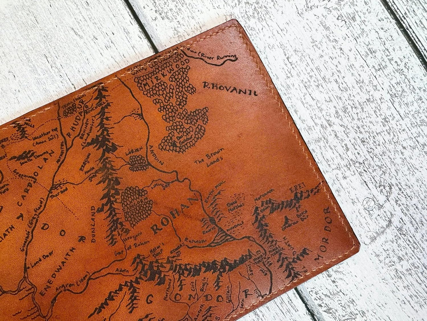 Handmade Leather Passport Wallet with Ancient Map Design, 4 Pockets, Genuine Brown Leather - 1LE