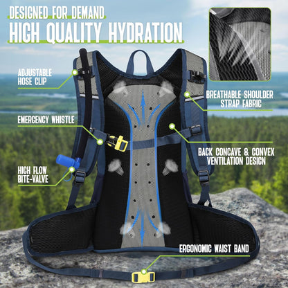 N NEVO RHINO Hydration Backpack, 18L Multipurpose Hiking Backpack with 3L Water Bladder, Water Backpack Insulated Hydration Pack Ideal for Hiking and Cycling