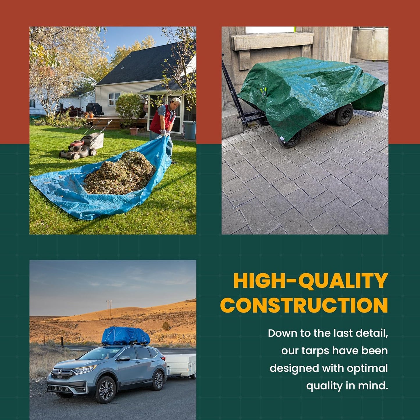 Large Waterproof Tarp- Heavy Duty Thick Poly Tarpaulin Ideal for Canopy Tents, Boats, RV or Pool Covers- Multipurpose Protective Tarps with Grommets for Indoor and Outdoor Use