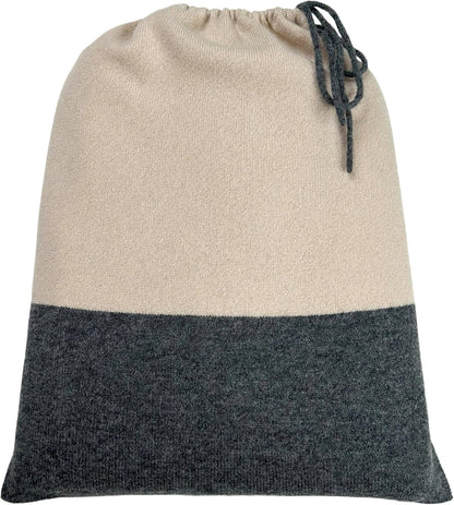 Jet&Bo Luxurious Cashmere Merino Blend Travel Blanket, Airplane-Ready in Packable Pouch, Soft, Lightweight and Breathable (Pink and Gray)