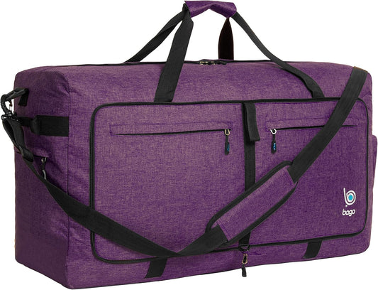 Bago Big XXL Foldable Duffel Bags for Traveling Women & Men - 140L Packable Duffle Bag for Travel with Shoe Compartment - Water Repellant, Heavy Duty, Lightweight Folding & Collapsible (SnowDepPurple)