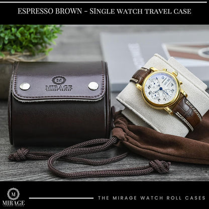 Brown/Ivory - 1 Watch Travel Case for Men - Single Watch Case Storage - Gift Idea Travel Accessory - Espresso Brown/Ivory - Mirage Watch Roll Cases Vegan Leather