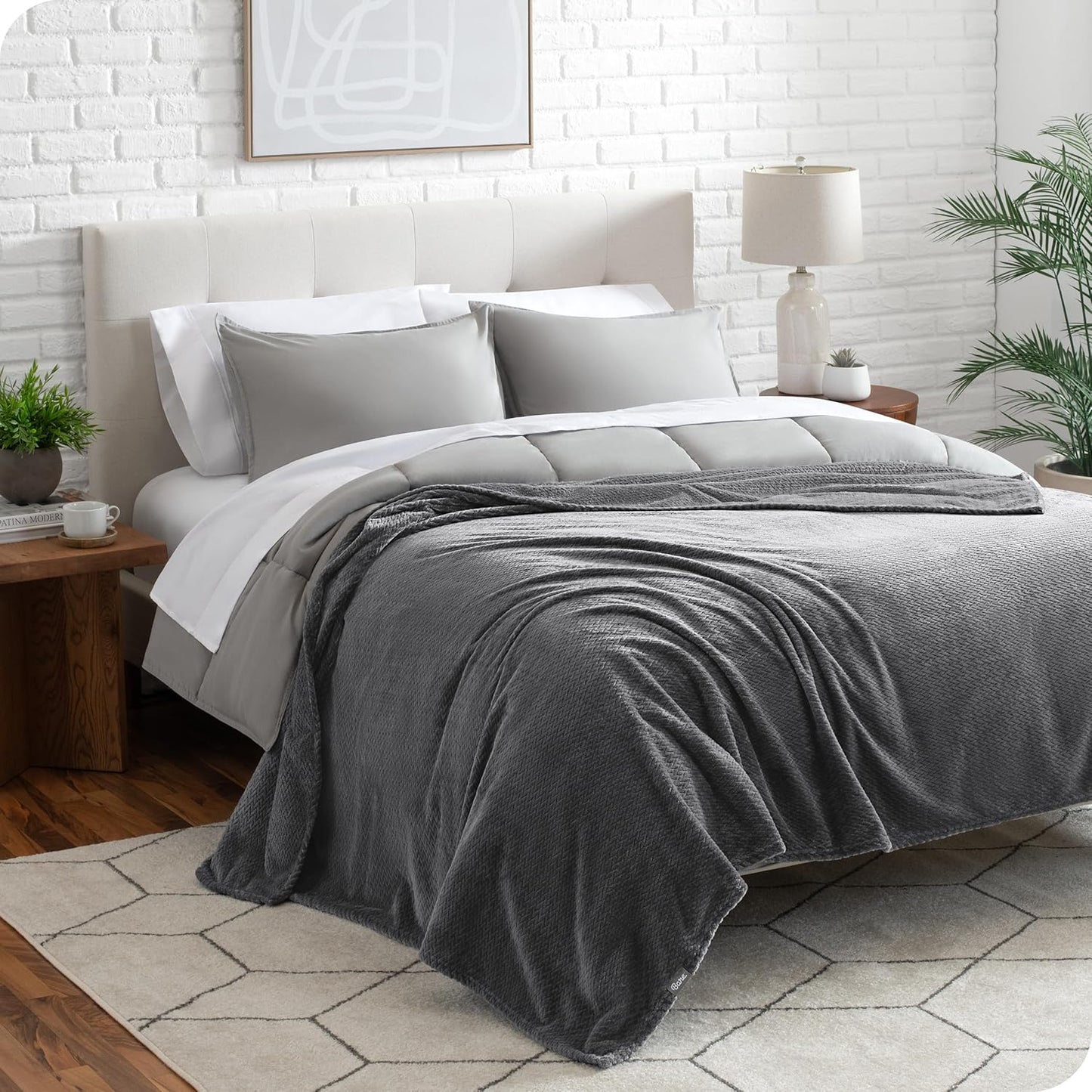 Bare Home Textured Fleece Blanket - Full/Queen - Ultra-Soft Lightweight for Bed, Sofa, and Couch - Luxury Microplush - Cozy Warm Blanket (Full/Queen, Chevron Grey)