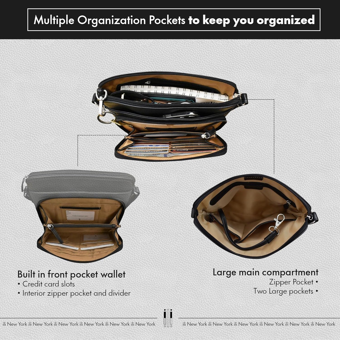 ili New York Genuine Leather Crossbody Bags for Women - Premium RFID Blocking Shoulder Bag Organizer with Adjustable Strap