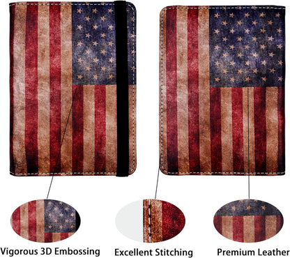 Passport Holder for Women and Men PU Leather Passport Cover for Travel (American Flag)