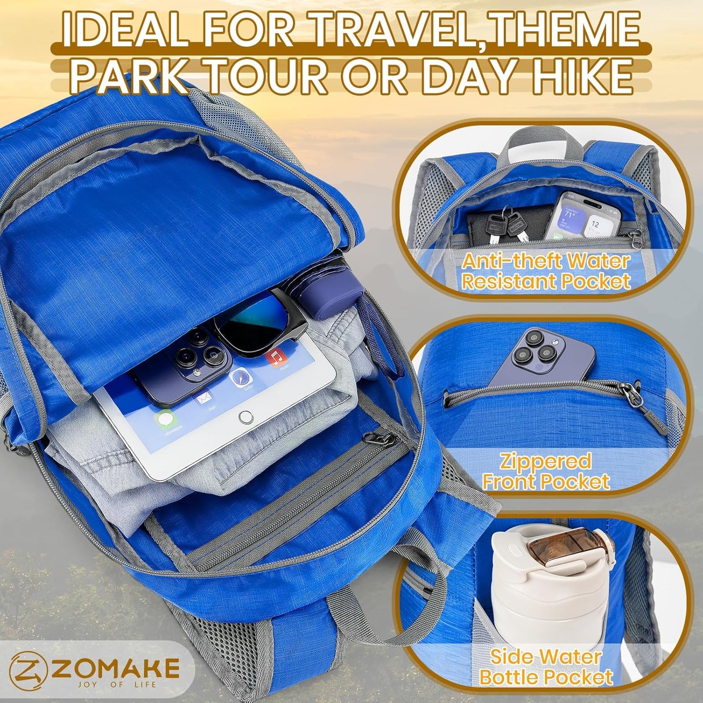 ZOMAKE Ultra Lightweight Hiking Backpack 20L - Packable Small Backpacks Water Resistant Daypack for Women Men(DodgerBlue)