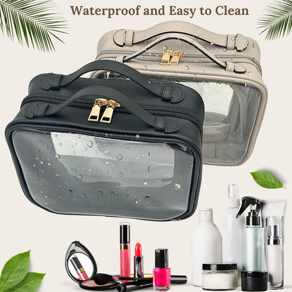 JAZD Clear Makeup Bag Toiletry Bag for Women Cosmetic Case Large Capacity Travel Make Up Bag Organizer Transparent Storage Compartment TSA Approved