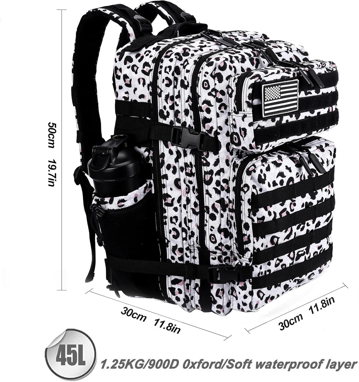 LHI Military Tactical Backpack for Men and Women 45L Army 3 Days Assault Pack Bag Large Rucksack with Molle System - Leopard