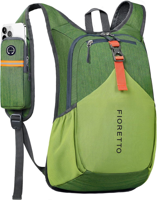 FIORETTO 15L Hiking Backpack for Women Men Mini Packable Backpack Lightweight Small Daypack for Camping Travel Outdoor, Green