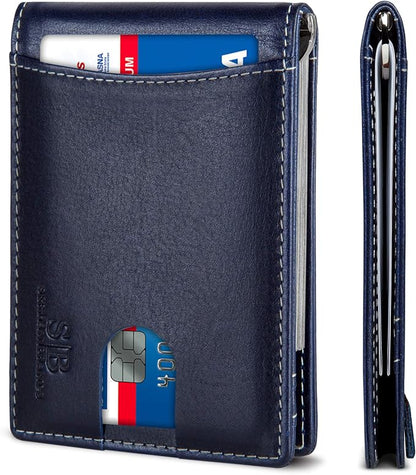 SERMAN BRANDS RFID Blocking Slim Bifold Genuine Leather Minimalist Front Pocket by SERMANBRANDS