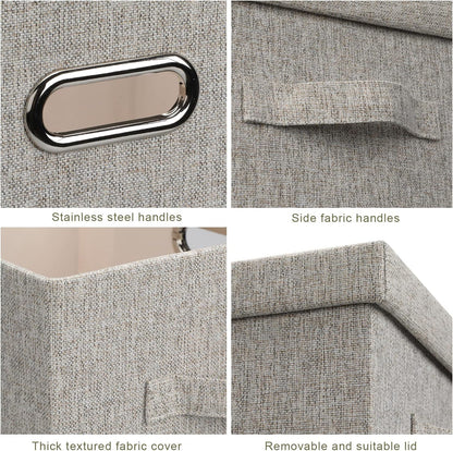Large 17 36 Quart Collapsible Stackable Storage Bins with Lids, 1 Pack Beige Foldable Fabric Closet Storage Boxes with Lids, 4 Handles Toy Heavyduty Dark Gray Linen Storage Cube Box