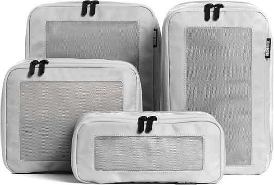 Compression Packing Cubes for Travel - Luggage Organizer Bags - Double Zipper Packing Cubes for Suitcases (4-Pack, Light Grey)