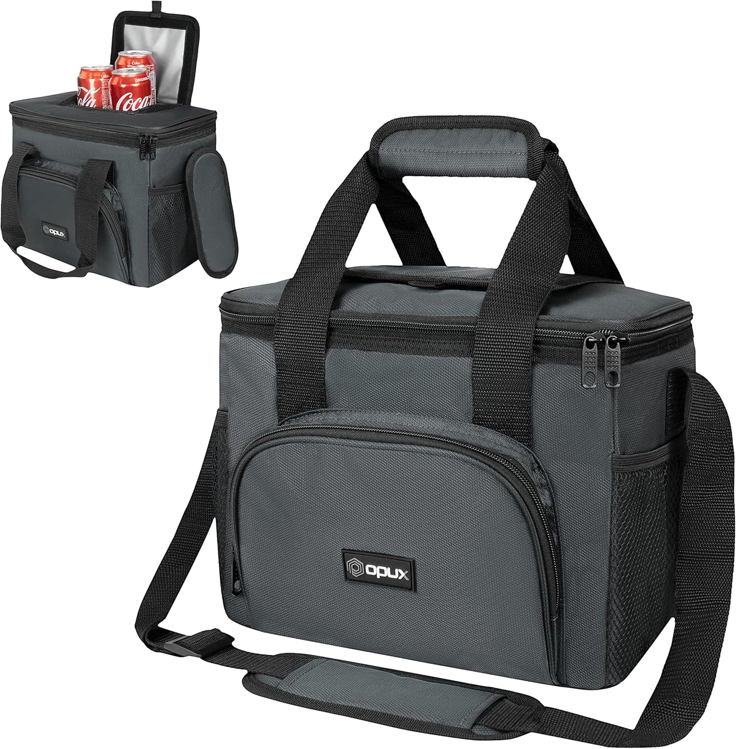 OPUX Soft Cooler Bag, Insulated Collapsible Soft Sided Cooler Lunch Cooler Bag for Men Work Camping Beach Travel, Leakproof Lunch Box 18 Cans, Gray