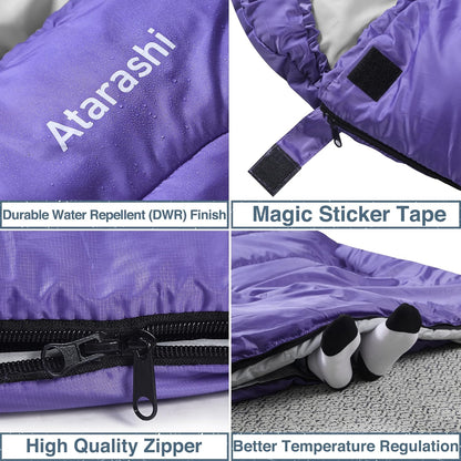 Atarashi Camping Sleeping Bag- 4 Seasons for Adults, Light, Warm, Extra-Large with Compression Sack- Great for Hiking, Backpacking & Outdoor Adventures