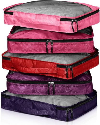 5 Pcs Packing Cubes for Suitcase Large Travel Cubes Carry on Luggage Organizer Bags for Clothes Accessories(S,Purple)