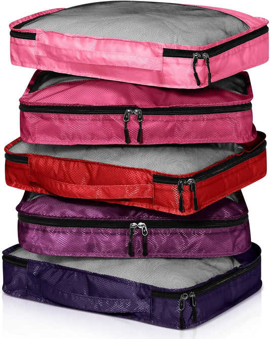 5 Pcs Packing Cubes for Suitcase Large Travel Cubes Carry on Luggage Organizer Bags for Clothes Accessories(M,Purple)