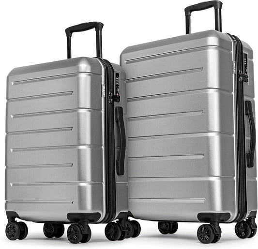 KYME Luggage Sets 2 Piece Hardshell 22"/26" Suitcase with Spinner Wheels Durable Suitcases Sets with TSA Lock Lightweight Travel Luggage Set for Women Men Silver Grey