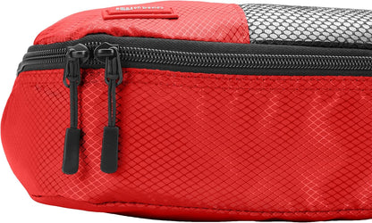 Amazon Basics Small Packing Cubes for Travel, Packing Organizers, 4-Piece-Set With Double Zipper Pulls and Mesh Top Panel, 100% Durable Polyester, Red, 11"L x 6.8"W x 3"H