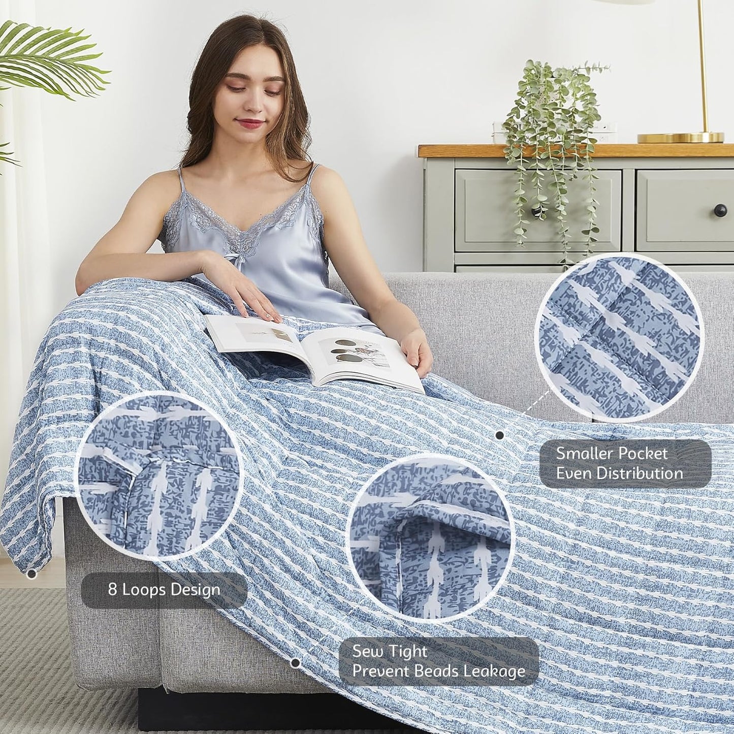 L'AGRATY Weighted Blanket - 60"x80" 25lbs Cooling Breathable Heavy Blanket Microfiber Material with Glass Beads for Adult All-Season Summer Fall Winter Soft Thick Comfort