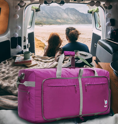 Bago Big XXL Foldable Duffel Bags for Traveling Women & Men - 140L Packable Duffle Bag for Travel with Shoe Compartment - Water Repellant, Heavy Duty, Lightweight Folding & Collapsible (Pink)