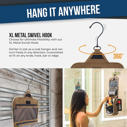 D&D Hanging Travel Toiletry Bag for Men and Women – Large Cosmetics, Makeup and Toiletries Organizer Kit with 10 Compartments, YKK Zippers, XXL Metal Swivel Hook, Water-Resistant Nylon