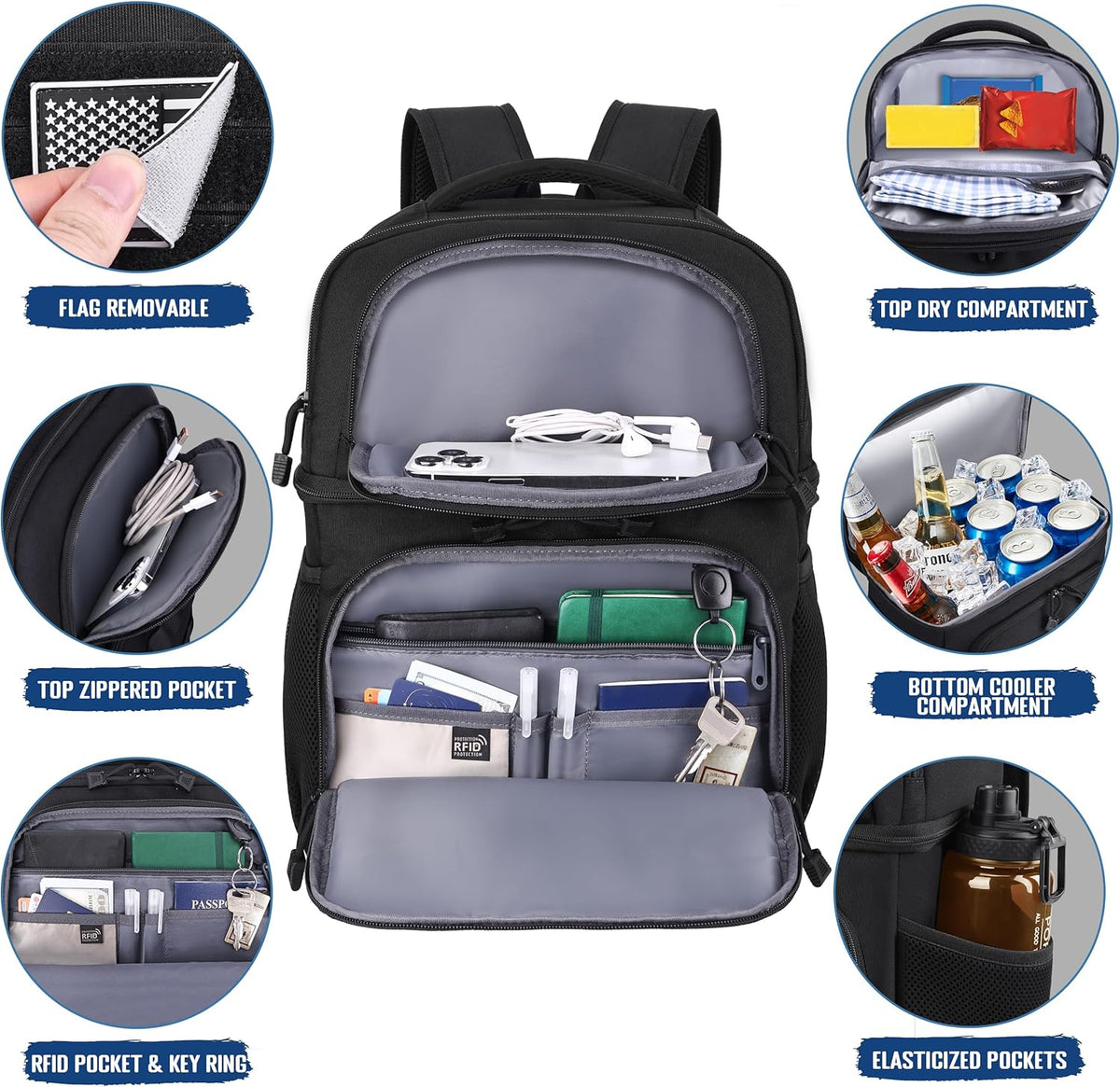 MOZETO Lunch Backpack for Men, Tactical Inspired Double Deck Cooler Backpack Insulated Leakproof RFID Lunchbox for Work