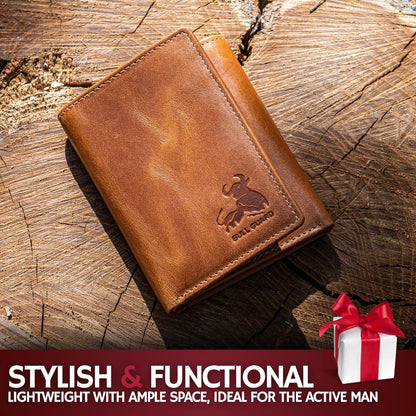 BULL GUARD Trifold Wallet with RFID For Men, Genuine Leather - Card and Cash Holder for Outdoors, Professionals