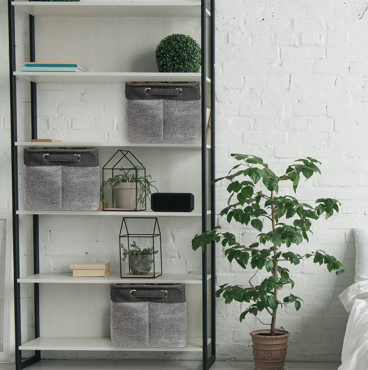 Simple Houseware 14.4" x 10" Fabric Storage Bin with Handles, 3-Pack, Foldable Organizer for Closet and Shelf, Dark Gray