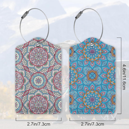 Set of 2 Boho Ethnic Floral Luggage Tags for Suitcases, Leather Suitcase Tag Name Identifiers Labels for Travel Bag Baggage Backpack