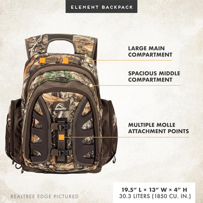 Insights Hunting by frogg toggs - The Element, Heavy Duty 1,831 Cubic Inch Hiking Fishing Camping Hunting Backpack, Mossy Oak Bottomland