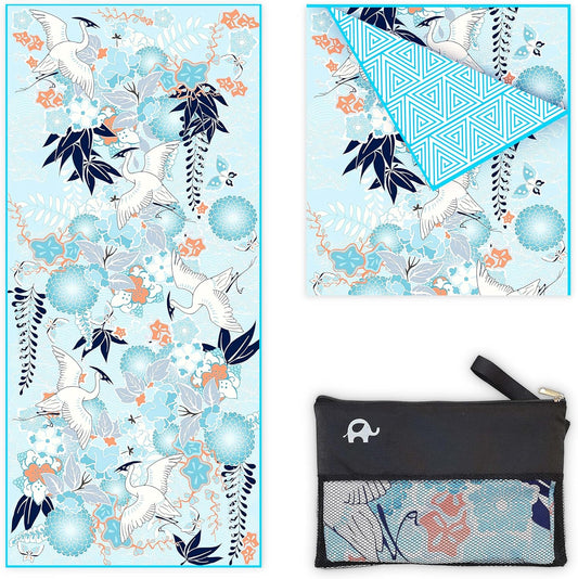 Quick Dry Towel Extra Large 78x35 Inch - Microfiber Beach Towel - Perfect for Beach, Travel, Swimming, Pool, Yoga, Hiking, Camping - Lightweight, Fast Drying, Compact for Adults (Kimono Blue)