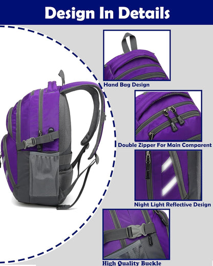 ProEtrade Backpack Bookbag for College Laptop Travel, Fit Laptop Up to 15.6 inch with USB Charging Port Multi Compartment Anti theft, Gift for Women Men (Purple)