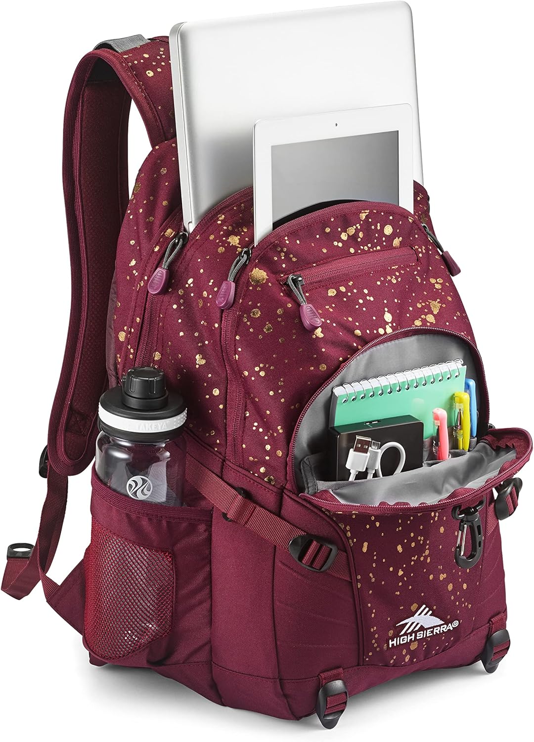 High Sierra Loop Backpack, Travel, or Work Bookbag with tablet sleeve, One Size, Copper Splatter/Maroon