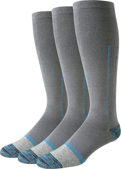 Amazon Essentials Men's Knee High Graduated Compression Socks, Over The Calf, Support for Legs and Travel, 3 Pairs