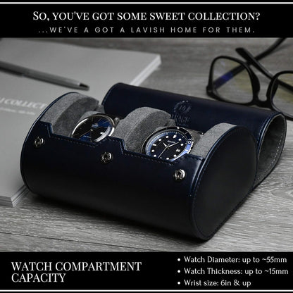 2 Watch Travel Case for Men – Watch Roll - Midnight Blue Vegan Leather