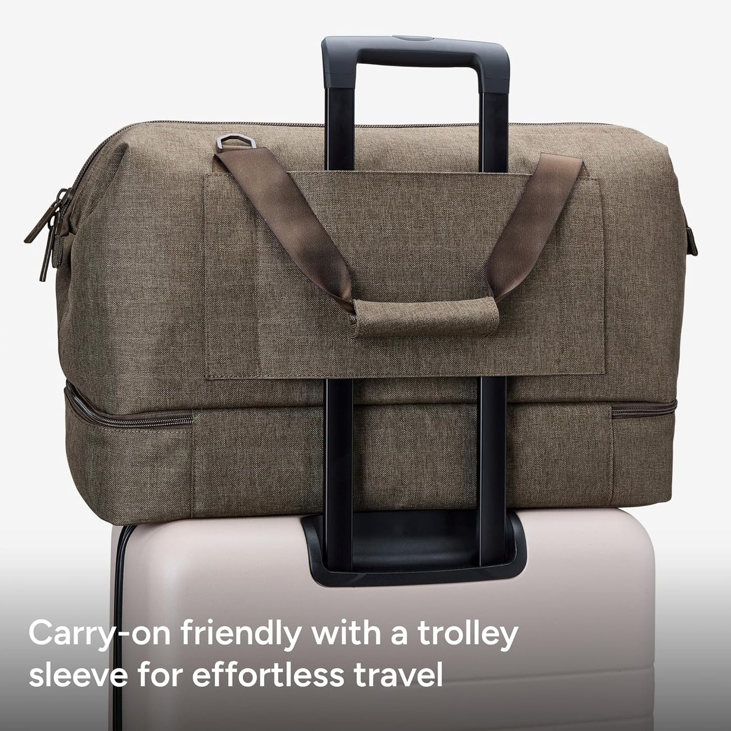 Halfday Double Decker Weekender Bag 40L | Designed for Easy Packing & Storage (Padded Strap, Zippered Bottom Compartment, Interior Mesh Pockets, Trolley Sleeve, Water-Resistant Fabric), Dune