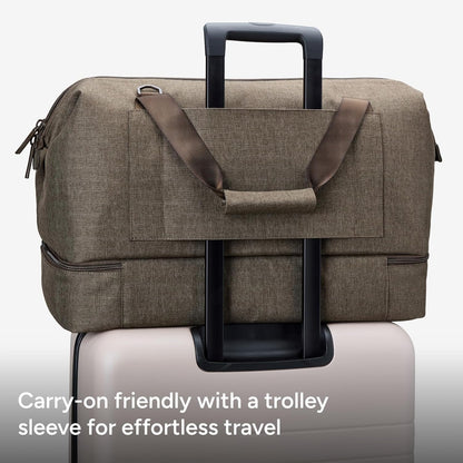 Halfday Double Decker Weekender Bag 40L | Designed for Easy Packing & Storage (Padded Strap, Zippered Bottom Compartment, Interior Mesh Pockets, Trolley Sleeve, Water-Resistant Fabric), Dune
