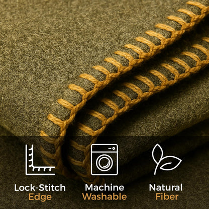 Wool Camping Blanket – 70% Wool Heavy-Duty Military Style Throw, Warm & Washable, Fire Retardant Cover for Emergency, Survival & Outdoor Use – Perfect for Camping, Car, Home & Hiking, Olive 66x90