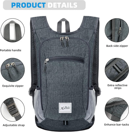 Lightweight 10L Foldable Travel Backpack - Packable Camping & Hiking Daypack for Women & Men (Dark Grey)