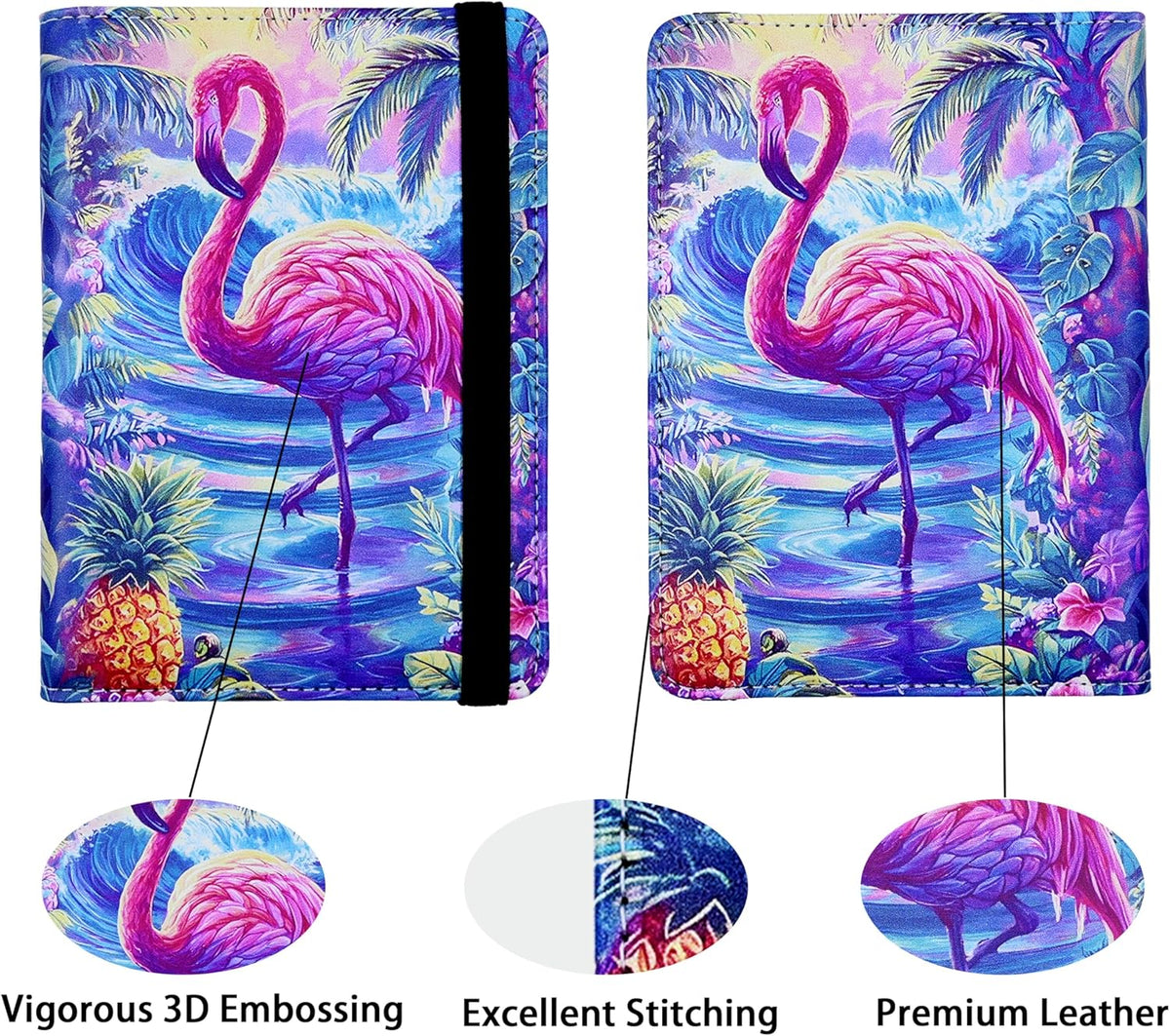 Passport Holder for Women and Men PU Leather Passport Cover for Travel (Flamingo)
