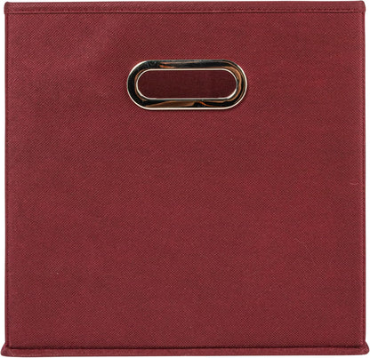 Household Essentials Fabric Storage Cube Bins, 6 Piece Set, Strong Poly-Woven Fabric, Chipboard Sides, Grommet Front Handle, Stackable and Foldable, Classic Design, Burgundy