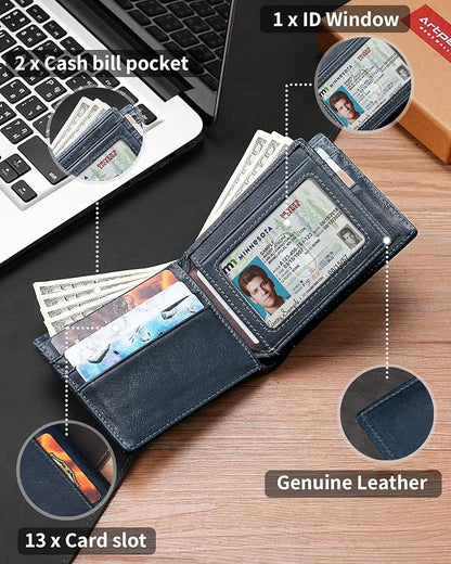 Mens Wallet Bifold Genuine Leather RFID Blocking Wallet - Image 5