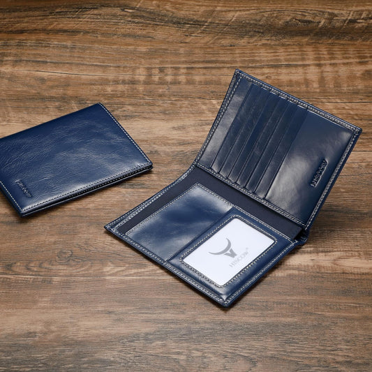 HISCOW Italian Leather Passport Holder for Travel - RFID Blocking Wallet Cover with Secure Organizer for Men & Women, US & Foreign Trips, Antiqued Blue